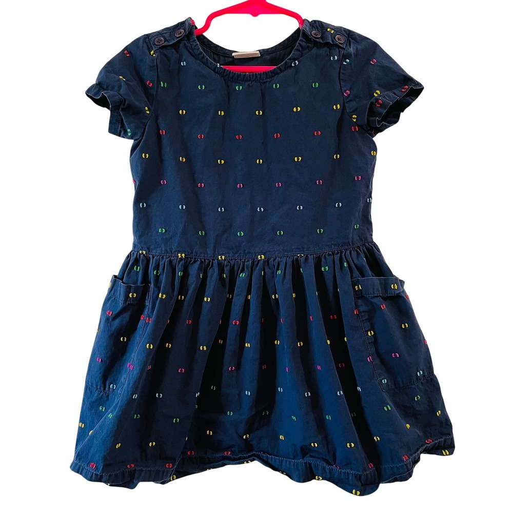 Hanna Andersson Dress Navy Multi Embroidered Dash Girls 3T Scandi